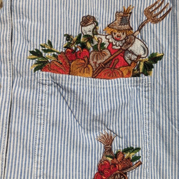 Vintage pinstripe scarecrow harvest button down - Picture 4 of 10